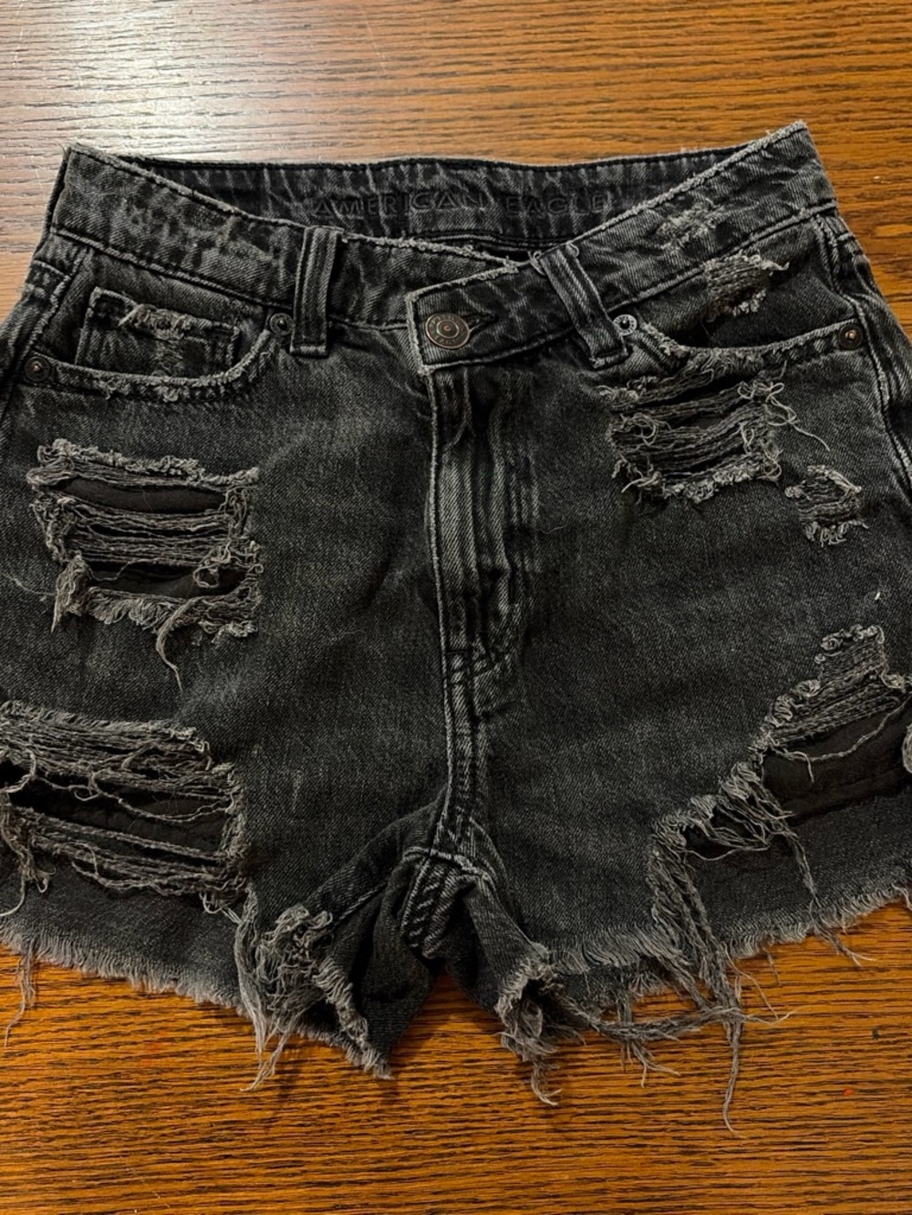 American Eagle Outfitters Black Distressed High-Rise Jean Shorts